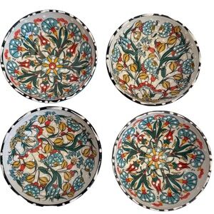 Hand Painted Nakkas Ceramic Crafted Turkish Dipping Bowl Set 4 Floral Design